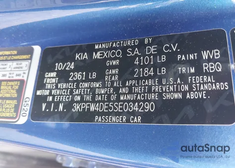 2025 Kia K4 Gt-Line from USA, damaged, VIN 3KPFW4DE5SE034290